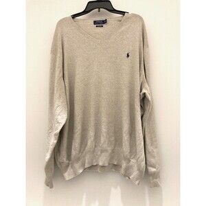 Polo Ralph Lauren Sweater Pima Cotton Tan Long Sleeve Vneck Pullover 4XB Big Men